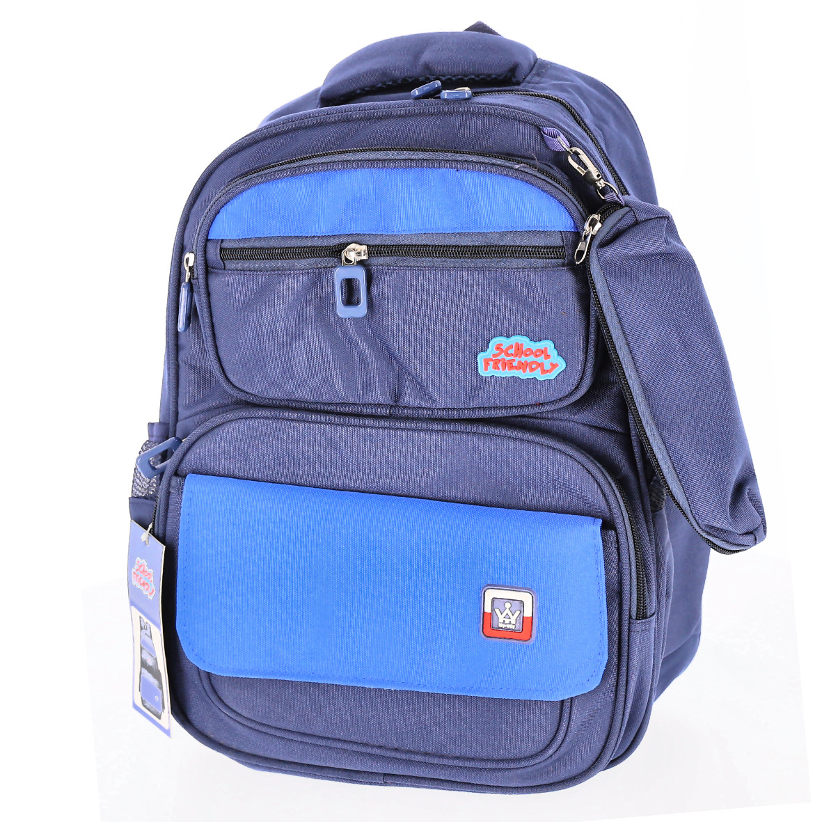 Ghiozdan cu penar, pentru clasa 0, 5 compartimente cu fermoar, maner, bluemarin, 40 cm - imagine 4